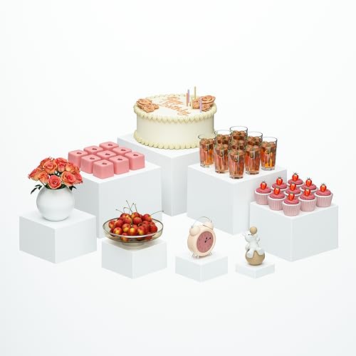 8 Pcs White Acrylic Boxes for Display as Buffet Risers and Stands, Food Risers for Party, Table, Stands, including 10", 9", 8", 7", 6", 5", 4", 3" (Large, 8Pcs, White) - size: Large, 8Pcs, White