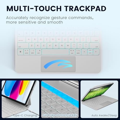 RAYMCRAFT for iPad 11th(A16, 2025)/10th Generation Case with Keyboard, Magic Keyboard 2022, Springy Backlit Keys, Stain-Resistant Surface, Multi-Touch Trackpad, White - color: White