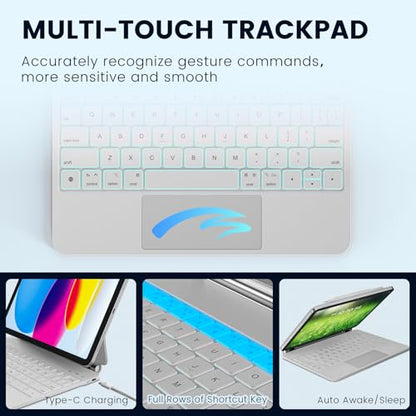 RAYMCRAFT for iPad 11th(A16, 2025)/10th Generation Case with Keyboard, Magic Keyboard 2022, Springy Backlit Keys, Stain-Resistant Surface, Multi-Touch Trackpad, White - color: White