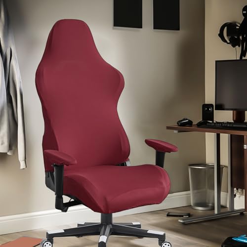 Stretch Gaming Chair Cover, Soft and Comfortable, Dust Protection, Modern Design, for Office Computer Racing Seat(Wine Red) - color: Wine Red