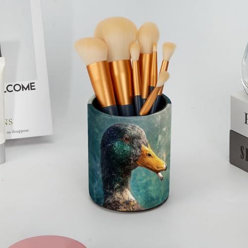 Duck Pen Holder Pencil Organizer for Desk, 3.1” x 3.1” x 3.9” Pencil Cup Office Supplies, Large Capacity Cute Pen and Makeup Brush Holder for Desktop, Home, School - color: Duck