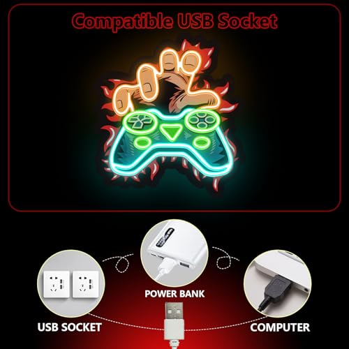 Gamer Neon Sign, Gaming Led Neon Light Signs for Gamer Boy Room Wall Decor Game LED Light up Sign for Bedroom Party Decorations Birthday Gift for Teen Boys Christmas Dimmable USB Powered(13.8"*12.6") - style: GAME