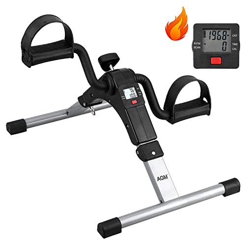 Folding Pedal Exerciser, Mini Under Desk Bike - Portable Foot Hand Cycle Peddler Machine Bicycle Exerciser for Arm Leg While Sitting - color: Silver