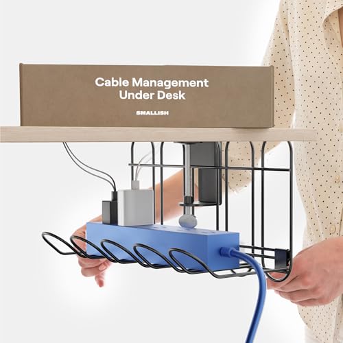 CarryUp Under Desk Cable Tray, No Drill Wire Management Clamp, Computer Cord Organizer, Cable Hider & Holder, Cord Keepers for Home Office Organization, Powder Coated Metal, Easy Install - Grey - color: Dark Grey
