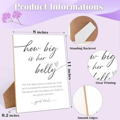 How Big Is Her Belly Sign, Measure the Belly Baby Shower Game， 8×11 Inches Wooden Sign With Stand, Gender Neutral Tabletop Decor for Gender Reveal Party, Baby Shower Decorations - style: How Big Is Her Belly