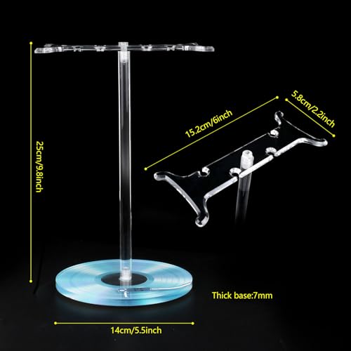 Clear Acrylic Headphone Stand with Patterned Base – Universal Holder for AirPods Max, Gaming & Wireless Headphones – Space-Saving Desk Organizer for Home & Gaming Setup (Blue Record/LP) - style: Blue Record/LP