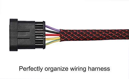 25ft - 1.25 inch PET Expandable Braided Sleeving – BlackRed – Alex Tech Braided Cable Sleeve - color: Blackred, size: 1.25"-25ft