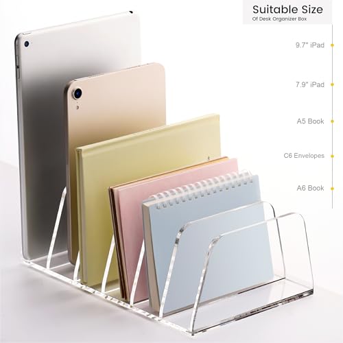 YUXUN Desk File Organizer,6-Section Acrylic Desk Organizer,Vertical File Sorter Holder Organization for Office School & Classroom (Clear - 1Pack) - style: 6-Section,A5
