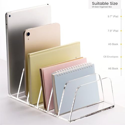 YUXUN Desk File Organizer,6-Section Acrylic Desk Organizer,Vertical File Sorter Holder Organization for Office School & Classroom (Clear - 1Pack) - style: 6-Section,A5
