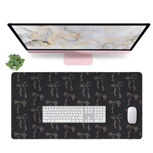 Large Desk Mat, Black Bow Mouse Pad 31.5 x 15.7, Coquette Mouse Pad Black Cute Desk Matt, Aesthetic Office Desk Accessories, Stitched Edge, Non-Slip Base Girly Gaming Mouse Pad Computer Keyboard Mat - color: Black Dark, size: 31.5" x 15.7"