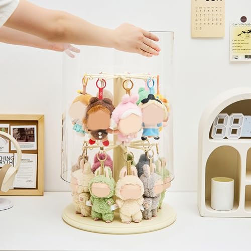 Rotating Display Case - 360° Clear Figure & Keychain Display Case with Dust Proof Cover,for 17/15cm Plush Dolls, Stackable Holder Display Shelf for Collectibles,NO Dolls (Rotate) - size: 18 Inch tall