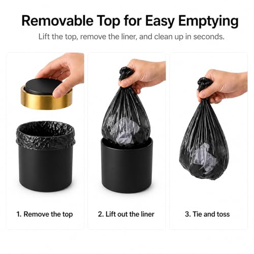 Mini Trash Can with Lid, Small Metal Desktop Trash Bin with Swing Lid, 1.5L / 0.4 Gal Countertop Waste Bin for Desk, Vanity, Bathroom, Coffee Bar and Office, Black - color: Black