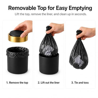 Mini Trash Can with Lid, Small Metal Desktop Trash Bin with Swing Lid, 1.5L / 0.4 Gal Countertop Waste Bin for Desk, Vanity, Bathroom, Coffee Bar and Office, Black - color: Black