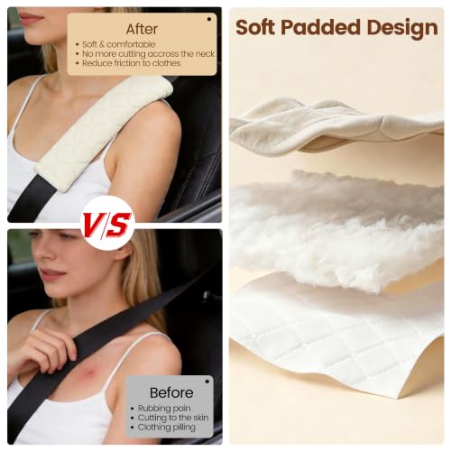 Amooca Soft Auto Seat Belt Cover Seatbelt Shoulder Pad Cushions 2 PCS for a More Comfortable Driving Universal Fit for All Cars and Backpack Off White - color: Off White