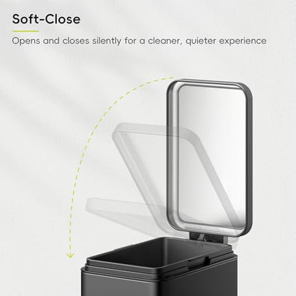 EKO Small Bathroom Trash Can with Lid Soft Close, Step Pedal, 10 Liter / 2.6 Gallon Stainless Steel Garbage Can with Removable Inner Bucket, Anti-Fingerprint Finish (Matte Black) - color: Matte Black, size: 10L