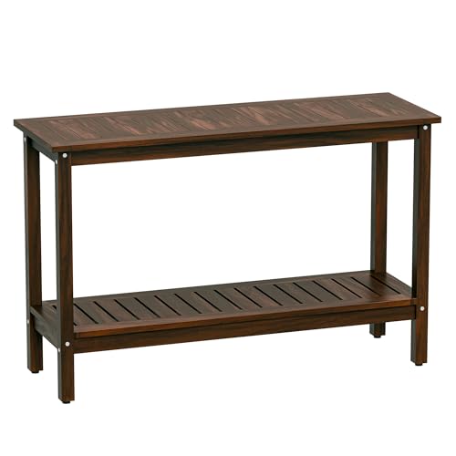 SUPER DEAL All-Weather Patio Bar Table Entry Console Table, 2-Shelf 48 inch Solid Wood Indoor Outdoor Multifunctional Buffet Storage Organizer with Adjustable Feet, Espresso - color: Espresso