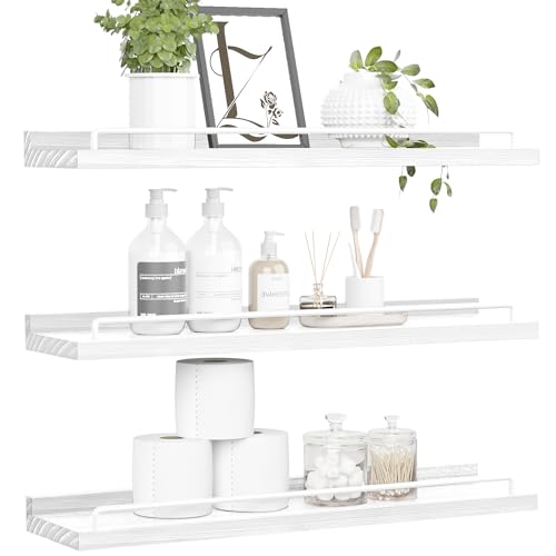 RYOFOBETTO 22 inches Long Floating Shelves, Bathroom Decor Shelves Over Toilet, Farmhouse Wall Shelves for Living Room, Bedroom, Picture Frames, Plants, Kitchen, Set of 3 (White) - color: White, size: 22"