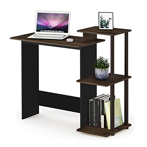 Furinno EFFICIENT Desk, 28.6" Wide Gaming Desk with 3 Open Side Shelves, Laptop Notebook Computer Desk, Office Desk for Home Office, Study Room, Dorm, Bedroom, Columbia Walnut - color: Columbia Walnut/Brown, size: Square Side Shelves