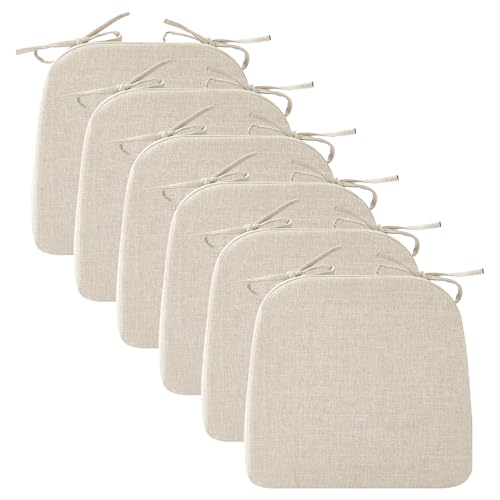 Ruqmuis Chair Cushions for Dining Chairs, 2" Thick Seat Cushions for Kitchen Chairs, D-Shaped Chair Pads with Washable Cover, Ties and Non Slip Backing, 17'' x 16'', Set of 6, Beige - color: Beige, size: 6 Count(Pack of 1)