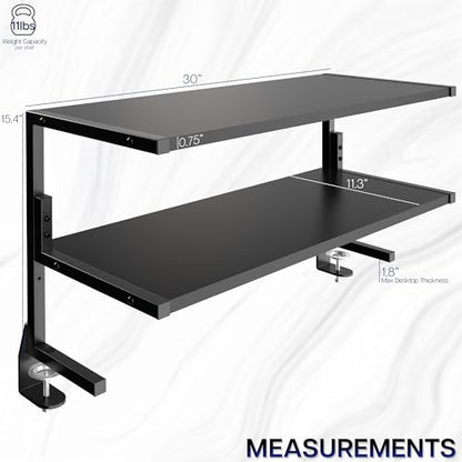 VIVO Black Clamp-on 30 inch 2-Tier Desk Shelf, STAND-SHELF30C | Above or Below Desk, 2 Level Shelving Unit for Table Accessories, Gaming Devices, and More, Storage Tray, Desktop Organizer