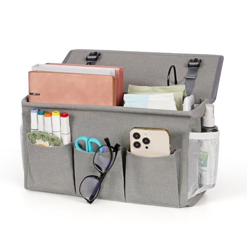 Bedside Caddy Storage Organizer for Bed Rails, Bed Caddy with 6 Pockets | Bedside Organizer with Fixed Straps and Hooks, Mattress Supported Versatile for Home, Dorm, Bunk, Hospital and Crib Bed - color: Grey 1