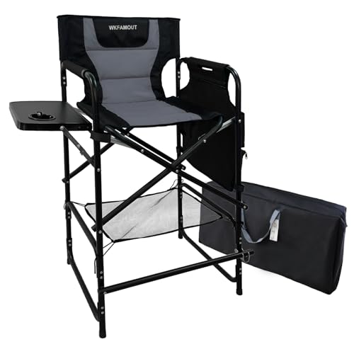 Tall Folding Directors Chair with Side Table 30.71" Seat Height Foldable Camping Chair Bar Stool for Makeup Artist Face Painting with Footrest and Storage Pocket Supports 350LBS - color: Black, size: 30.71" Seat Height