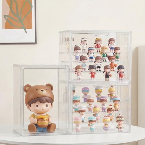 Acrylic Display Case 2 Pack, 4-Tier Large Clear Stackable Display Boxes with Magnetic Doors and Removable Shelves, Dustproof Showcase for Figures, Collectibles, Models - size: Large