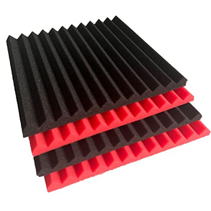 52 Pack Black/red 12 "X 12 "X1" Acoustic Panels Studio Soundproofing Foam(Accompanied By Double-Sided Adhesive Tape) - color: Black/red