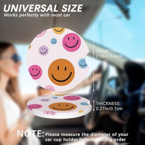 2 Pack Car Cup Holder Smiley Face Coasters Absorbent Ceramic Coaster for Cup Holders Fashion Car Interior Accessories for Men Drink Coaster for Women - color: Smiley Face