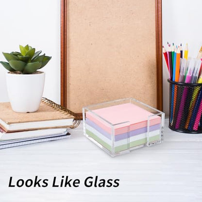 Acrylic Sticky Note Holder, 3 x 3 Crystal Clear Acrylic Notepad Holder Sticky Note Dispenser for Dorm Room and Office Desk Organizer - size: 3x3"