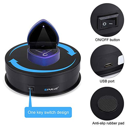 PULUZ 360 Degree Photography Turntable Rotating Display Stand, 5.7in(15cm) Diameter 360 Degree Turntable Display Stand for Photography Video Shooting Props Jewelry, Max Load 33Lb (Black) - size: 5.7inch/Black