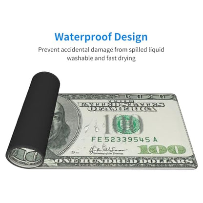 Money Gaming Mouse Pad, USA Dollar Large Extended Desk Mat 11.8X 31.5 inches with Non-Slip Base & Stitched Edges, Waterproof Desk Mat for Office, Home, Laptop, Computer Keyboard - color: Money_10