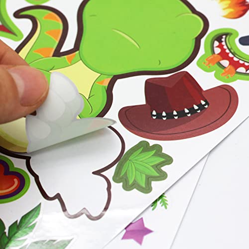 27 Sheet Dinosaur Stickers Make Your Own Dino Stickers for Kids 3+, Make-a-face Sticker Boys Girls Dinosaur Birthday Party Decorations, DIY Craft Birthday Party Favor Supplies - style: Dinosaur face Stickers