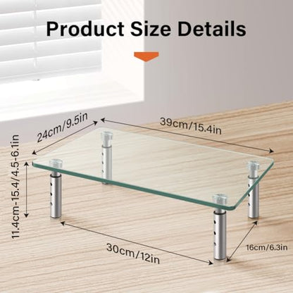 KKTONER GLASS Monitor Stand with Height Adjustable for Home Office 2 Pack Computer Monitor Riser PC Screen Riser for Desk Organzier Laptop