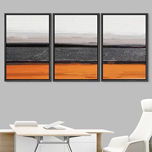 NWT Framed Canvas Print Wall Art Set Pastel Orange Black Minimal Landscape Nature Abstract Illustrations Modern Art Contemporary Decorative Chic for Living Room, Bedroom, Office - 16"x24"x3 Black - color: A02-2203-m07, size: 16" x 24" x 3 Panels BLACK