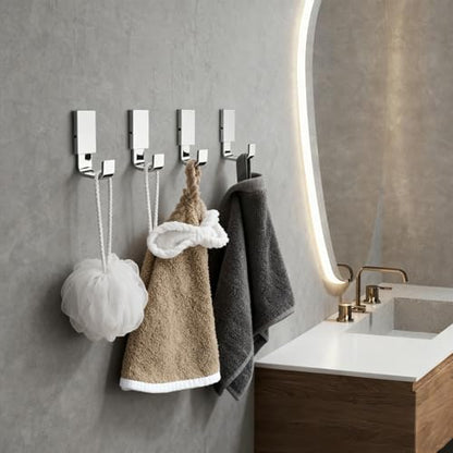 BESy Brass Clothes Hook Single Towel Hook for Bathroom Kitchen Garage Square Style Robe Hooks Coat and Hat Hook, Wall Mounted with Screws, Four Packs, Polished Chrome - color: Polished Chrome, size: 4 Pack