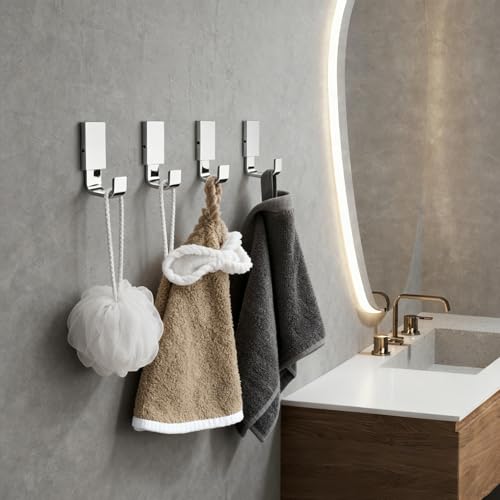 BESy Brass Clothes Hook Single Towel Hook for Bathroom Kitchen Garage Square Style Robe Hooks Coat and Hat Hook, Wall Mounted with Screws, Four Packs, Polished Chrome - color: Polished Chrome, size: 4 Pack