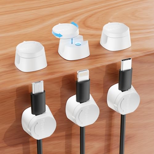 Kanemc 6 Pack Rotatable Cord Organizer,360°Spin Magnetic Cord Holder,White | Magnetic Cable Clips [1s Lock], Adhesive Cord Management, Phone Cord Holder for Home, Nightstand,Car, Office Desk Accessories - color: WHITE