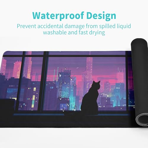 Cat Gaming Mouse Pad Abstract Kawaii Mouse Pad 31.5x11.8 Inch Cute Japanese Anime Desk Mat Non-Slip Rubber Base Large Mousepad Stitched Edges Keyboard Mouse Mat Desk Pad for Office and Home - color: Cat