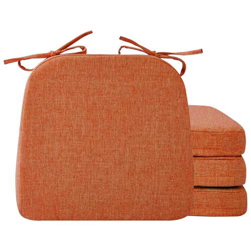 Ruqmuis Chair Cushions for Dining Chairs, 2" Thick Seat Cushions for Kitchen Chairs, D-Shaped Chair Pads with Washable Cover, Ties and Non Slip Backing, 17'' x 16'', Set of 4, Orange - color: Orange, size: 4 Count(Pack of 1)