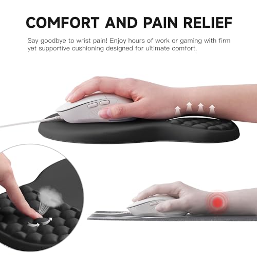 Ergonomic Mouse Pad with Wrist Support, Memory Foam Wrist Rest for Carpal Tunnel & Wrist Pain Relief, Non-Slip Rubber Base, Comfortable Gaming Mousepad for Computer, Laptop, Office & Home - color: Black