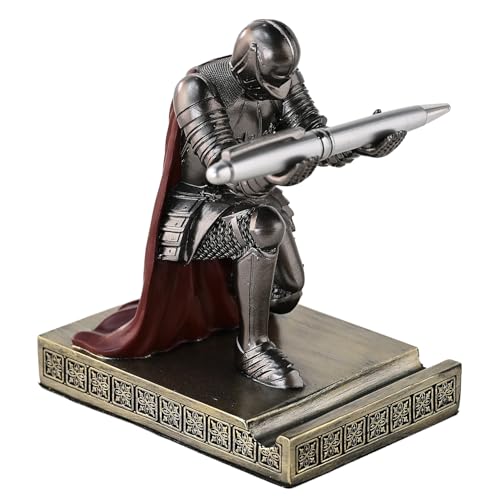 Windbreaker Soldier Knight Pen Holder Personalized Desk Accessory, Mobile Phone & Gaming Controller Holder, Device Stand Gift for Medieval Enthusiasts (Iron) - color: Iron