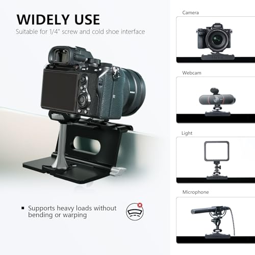 RAUBAY 【Upgraded】 Monitor Camera Mount Stand, Hanging Webcam Clamp with 1/4" Screw, MILC Monitor Top Support for Live Stream, etc. Compatible with Curved Monitors, Maximum Width up to 1.4" CM02 - style: CM02