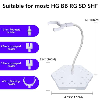 3Pcs Action Figure Stand Hobby Display stand, Model Display Stands with Adjustable Serpentine Arm Compatible with Gundam HG RG BB SD SHF 1/144 Scale Figures Model