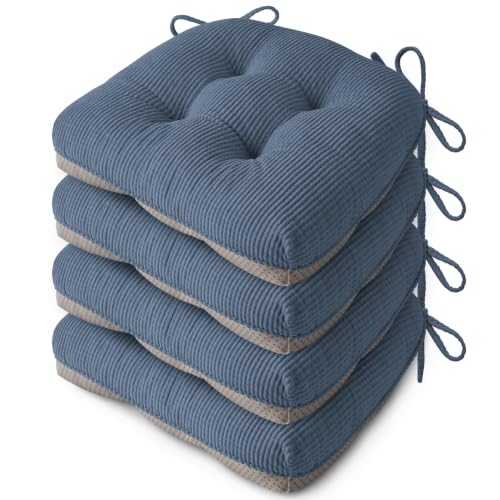 Indoor Kitchen Chair Cushions Set of 4 18"X16.5"X3" Soft Anti Slip Dining Chair Pads Tufted Kitchen Seat Cushion with Ties, Light Blue - color: Light Blue