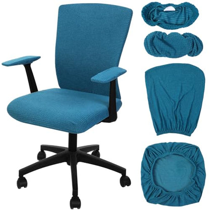 Tallew 4 Pcs Office Chair Covers Set Computer Universal Protective Stretchable Chair Seat Covers Desk Armrest Slipcovers Pads Office Cushion Backrest for Rotating (XL,Emerald Green) - color: Emerald Green