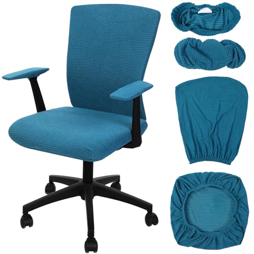Tallew 4 Pcs Office Chair Covers Set Computer Universal Protective Stretchable Chair Seat Covers Desk Armrest Slipcovers Pads Office Cushion Backrest for Rotating (XL,Emerald Green) - color: Emerald Green
