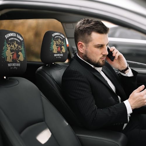 2PCS Black Headrest Covers for Cars Universal Soft Car Protector Seat Rest Cover Camping Lover - color: Camping Lover Black