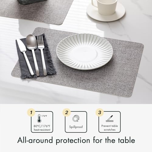 Baroyal Faux Leather Placemats Set of 6 Vinyl Washable Wipeable Table Mats for Kitchen Dining Table Heat Resistant Waterproof Modern Indoor/Outdoor Placemats Non-Slip Easy Clean Place Mats (Mid Gray) - color: C-mid Gray