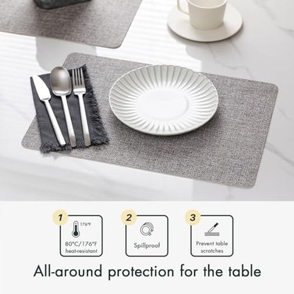 Baroyal Faux Leather Placemats Set of 6 Vinyl Washable Wipeable Table Mats for Kitchen Dining Table Heat Resistant Waterproof Modern Indoor/Outdoor Placemats Non-Slip Easy Clean Place Mats (Mid Gray) - color: C-mid Gray